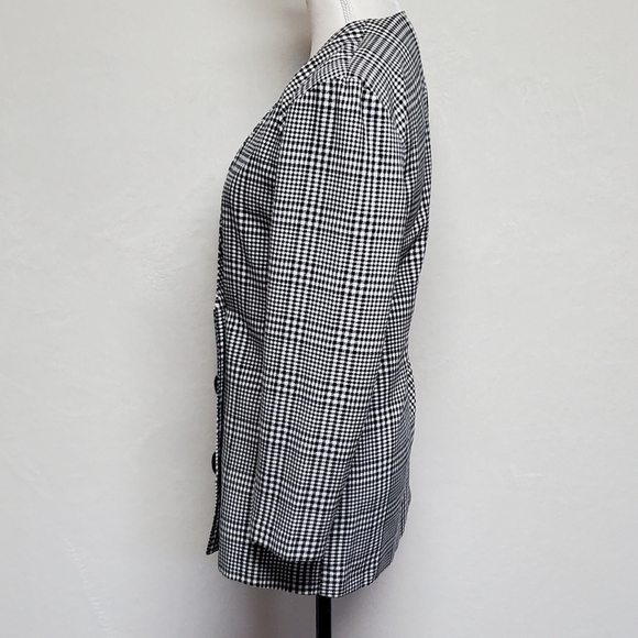 Vintage 80s GSL Black Houndstooth Double Breasted Collarless Blazer Jacket S - Picture 9 of 15
